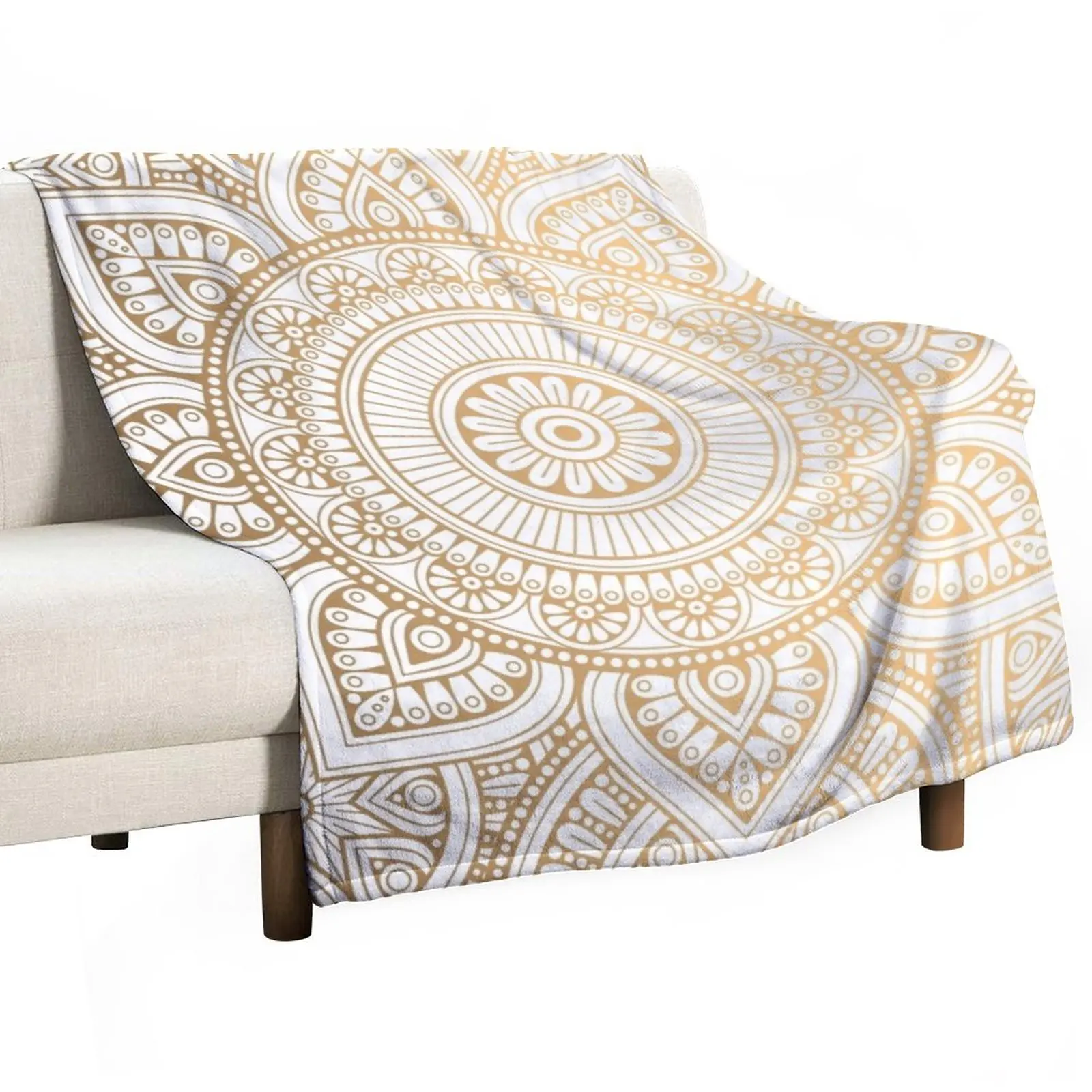 

Gold Mandala Pattern Illustration With White Shimmer Throw Blanket Nap Blanket Soft Big Blanket