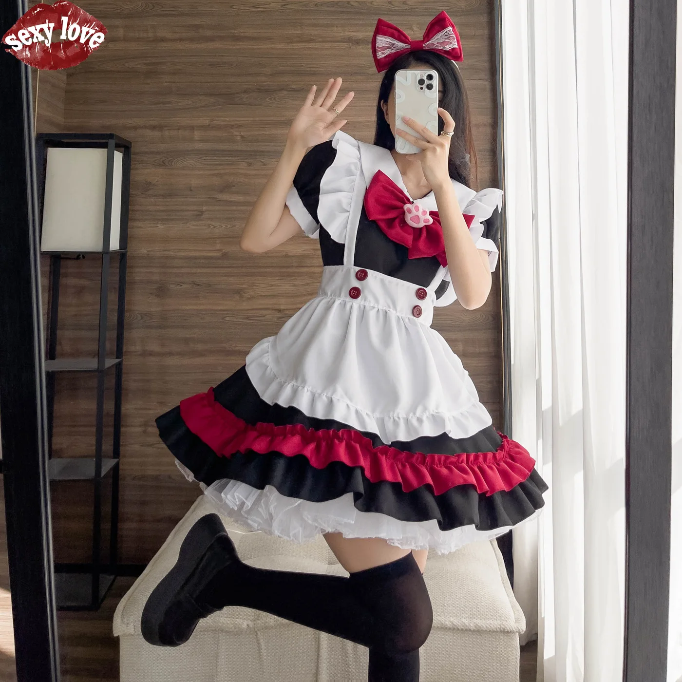 Top Selling Halloween Decoration: Vampire, Little Devil, Maid Lolita Gothic Style Black and Red Maid, Cosplay Costume From Anime