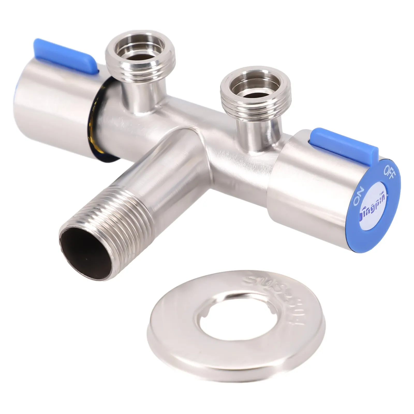 

High Quality Faucet Double Handle Washing Machine Faucet Dual Control Modern Silver Stainless Steel Toilet Faucet Triangle Valve