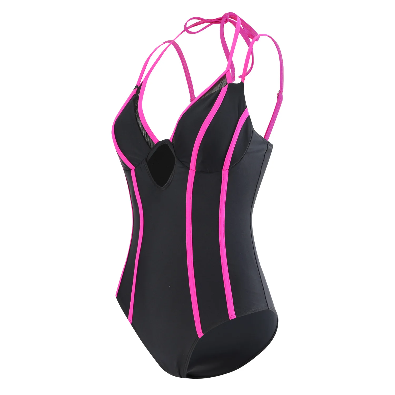 

Женский черный и розовый цельный купальник с лямкой на шее и вырезом, сексуальное монокини с контролем живота, регулируемый пляжный купальный костюм