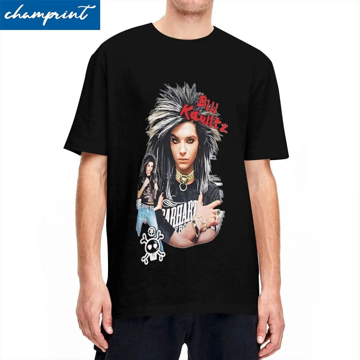 Bill Kaulitz Tokio Hotel Tshirt Men's Cotton Tops Retro Rock Metal Band Round Neck Short Sleeve