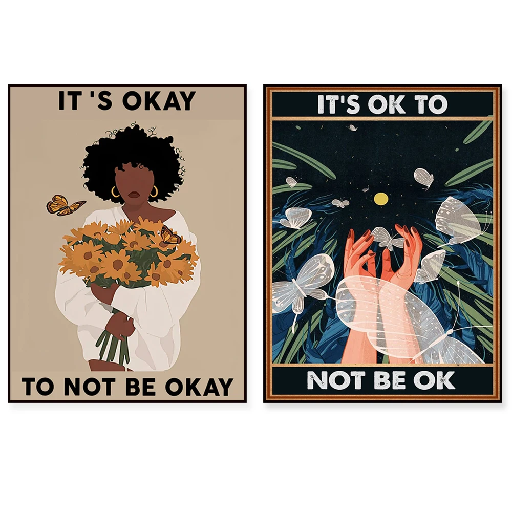 It's Okay To Not Be Okay Vintage Poster, Girl Sunflower, Butterfly Poster, Mental Health Awareness, Mental Health Issues Poster