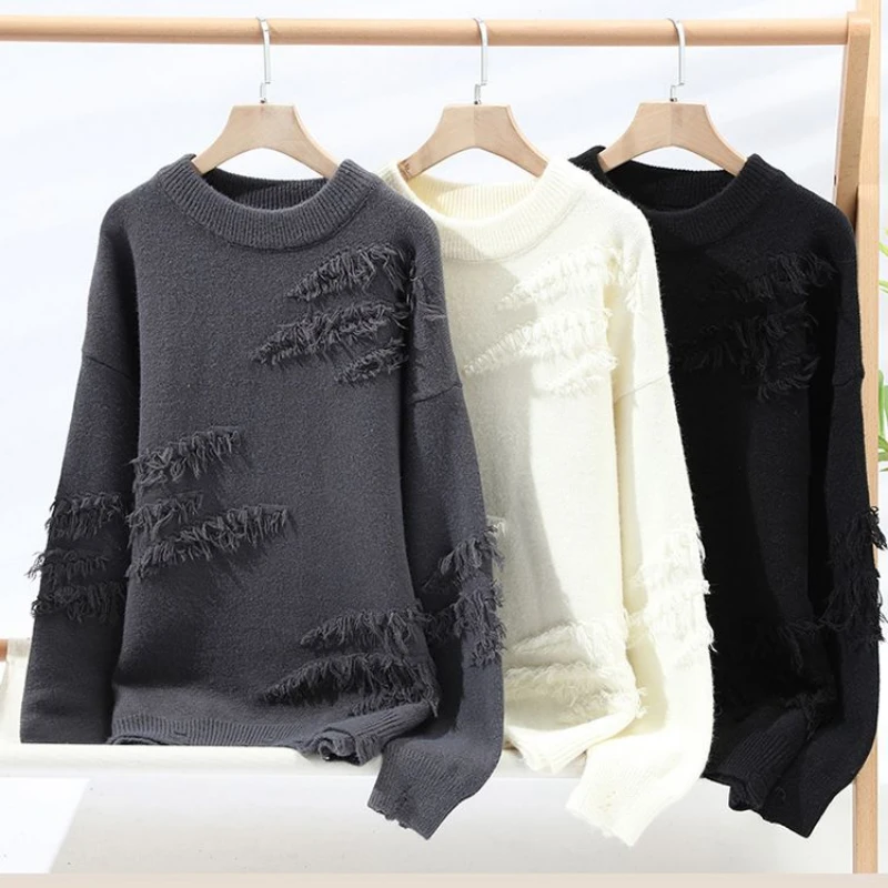 Luxury Autumn Winter Lazy Knitwear Knitted Sweater Men Pullover Warm Soft Tassel Casual Tops Couple Clothing Vintage Sweater New