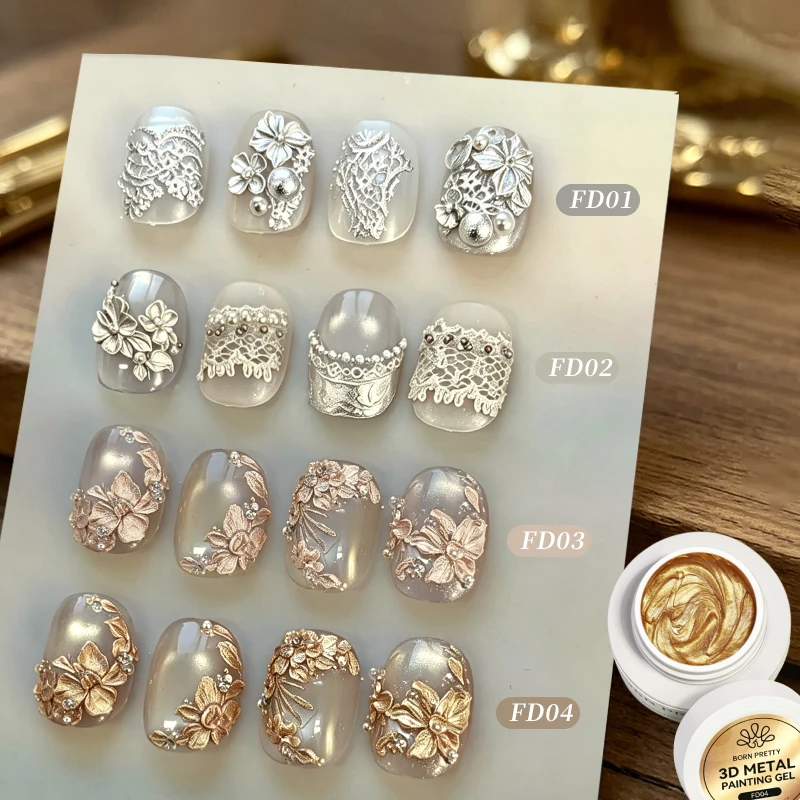 Image of BORN PRETTY 3D Metallic Malgel-Politur Gold Silber 5ml Superhelles Zeichengel Kreatives Elastisches Gel für Maniküre zu Hause DIY Maniküre