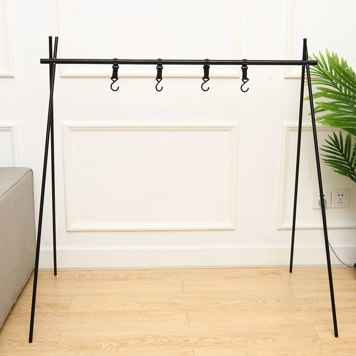 

1pc Tripod Heavy Duty Aluminum Alloy Foldable Outdoor Organizing Portable Clothes Storage Shelf For Picnic Black Size L Bracket