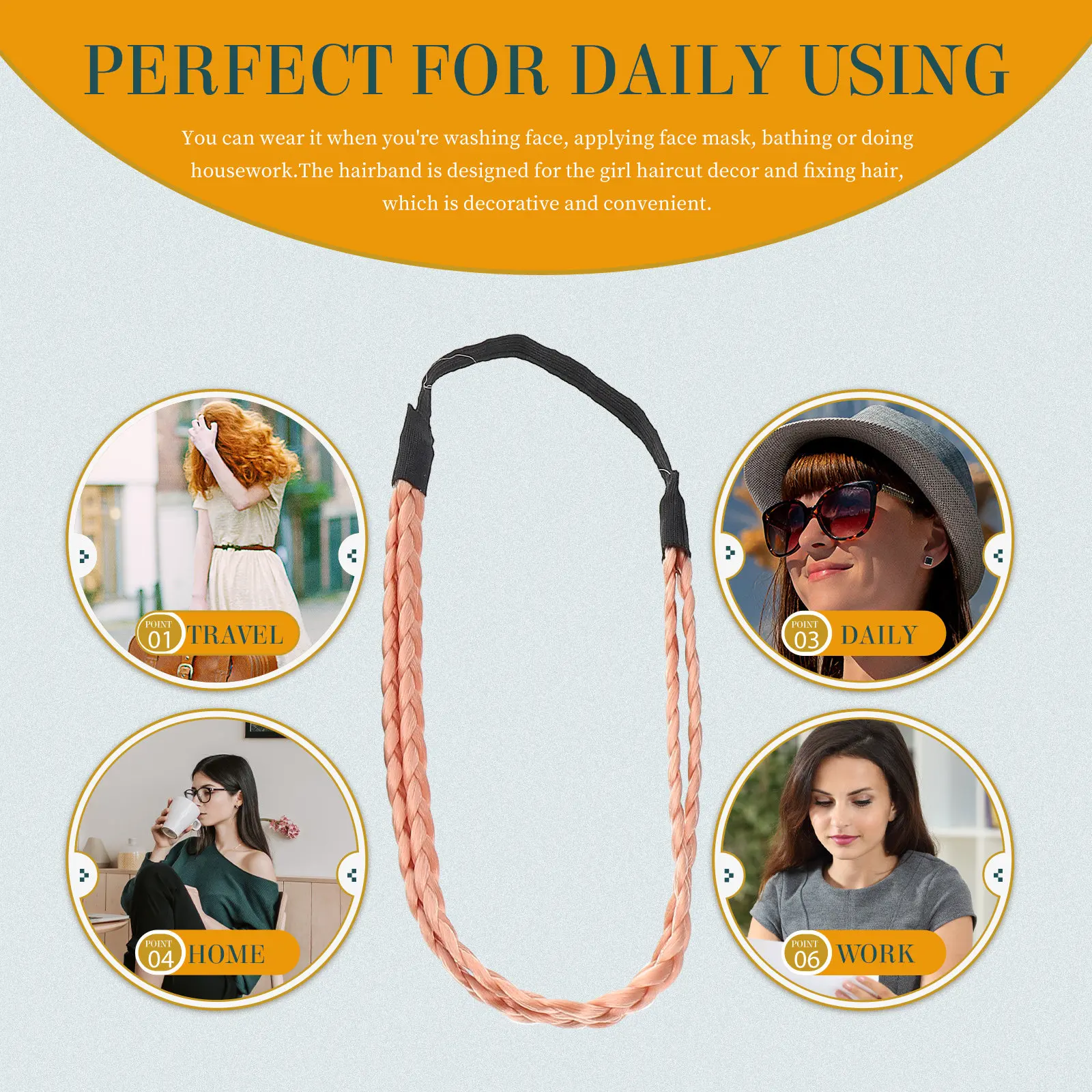 

8Pcs Hair Braid Headband Women Premium Comfortable Elastic Braided Headwear for Washing Face Applying Mask Housework Dancing