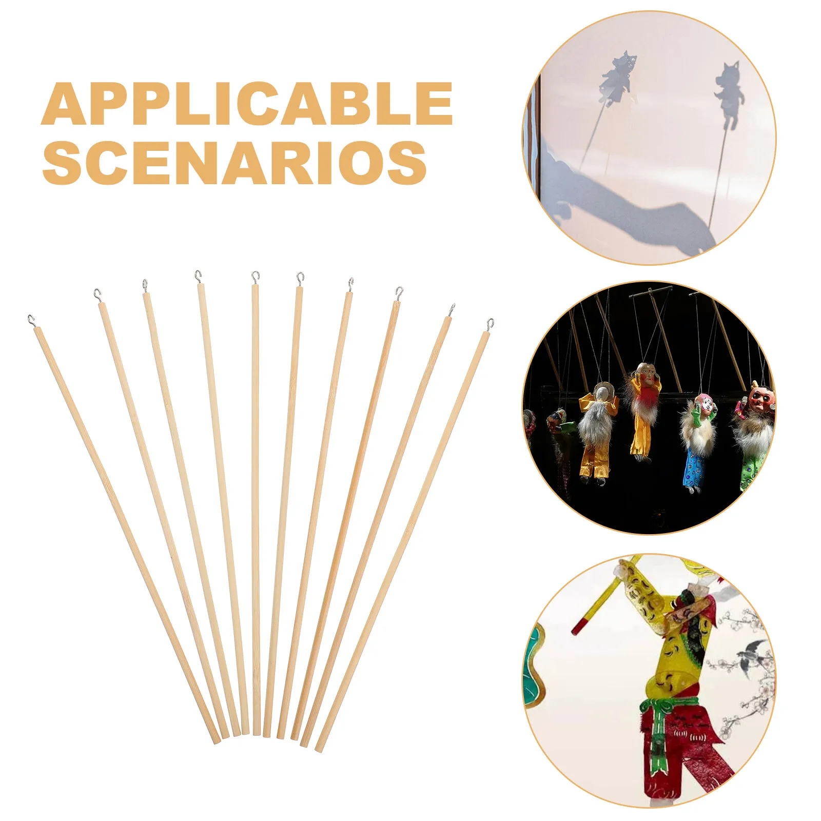 10Pcs Round Wood Craft Sticks Shadow Puppetry Manipulation Slim Solid Wooden Rods DIY Sticks Puppet