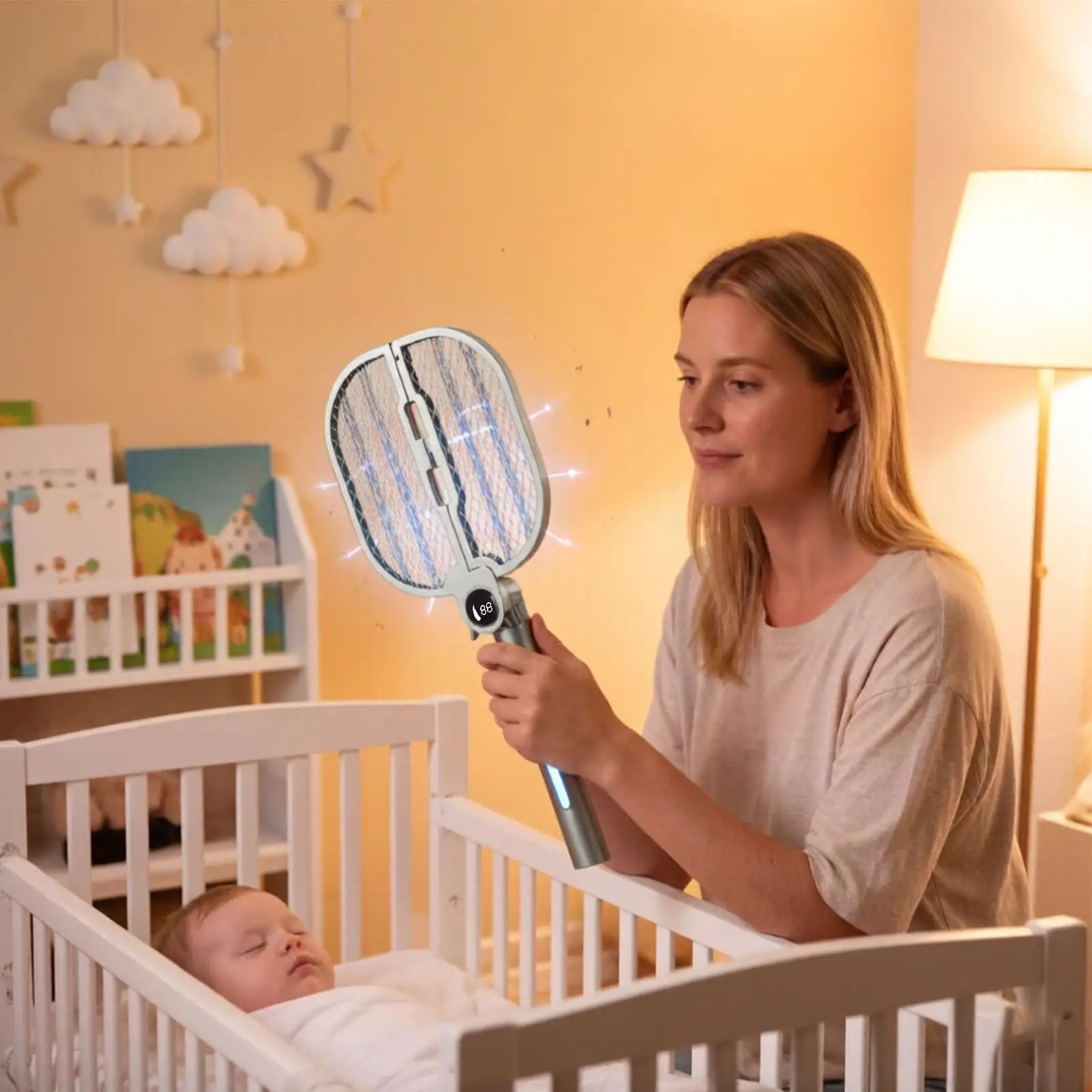 Fly Zapper Racket 2-in-1 Digital Gnat Zapper Racket Portable Fly Swatter For Outdoor Home Patio Backyard Porch Kitchen Balcony