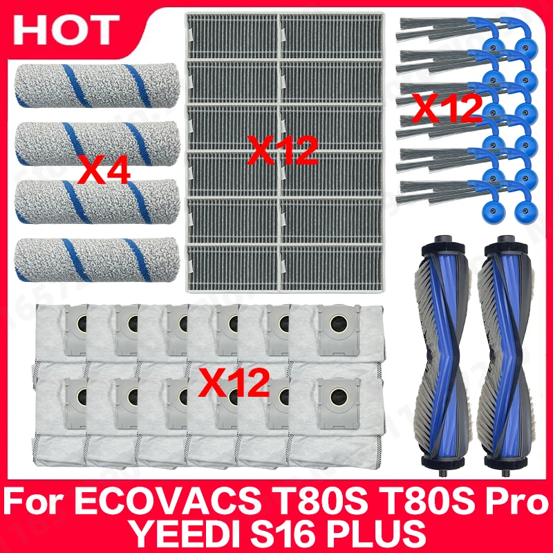 

For ECOVACS T80S T80S Pro YEEDI S16 PLUS Spare Parts Main Side Brush Hepa Filter Rag Dust Bag Accessories