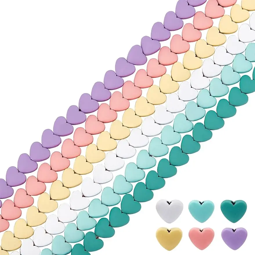 

450Pcs 6Colors Heart Beads Heart Spacer Beads Spray Painted Non-Magnetic Synthetic Hematite Beads Strands for Jewelry Making