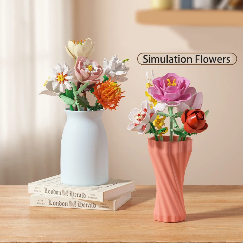 Simulatie Bloemen Bouwstenen Roos Zonnebloem Jasmijn Assemblagemodel Ornamenten MOC Technische stenen voor Valentijnsdagcadeau