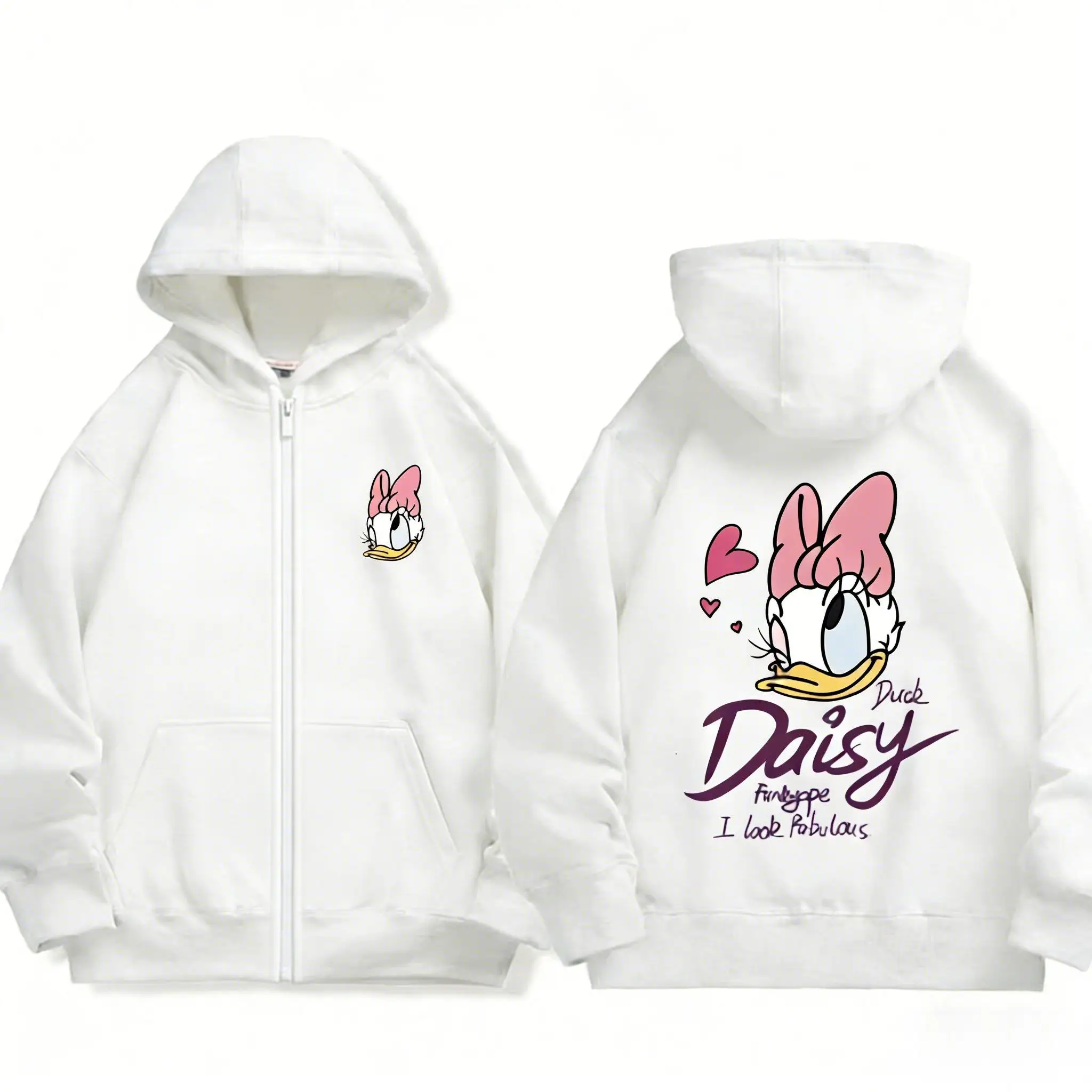 เสื้อฮู้ดดี้ลายการ์ตูนดิสนีย์ โดนัลด์ เดซี่ แบบยูนิเซ็กซ์ แจ็คเก็ตซิป ผู้ชาย ผู้หญิง สไตล์ลำลอง สตรีทแวร์ เสื้อสเวตเชิ้ตฤดูใบไม้ผลิ 2026 เสื้อผ้าสไตล์ Y2k