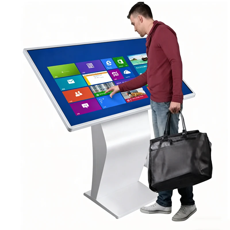 32 43 50 Inch Ultra-thin Screen Interactive Lcd Kiosk Touch Screen Floor Stand Digital Poster Self-service Advertising Airport