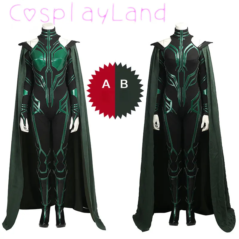 

Thunder Ragnarok Hela Cosplay Death Queen Costume Halloween Carnival Superhero Sexy Jumpsuit With Cloak Boots For Women