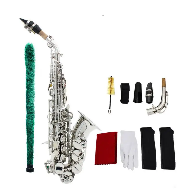 Treble Saxophone BB Key Yellow Brass Body + White Shell Button with Cloth Box, Cleaning Brush, Gloves, Strap, Waterproof Pad