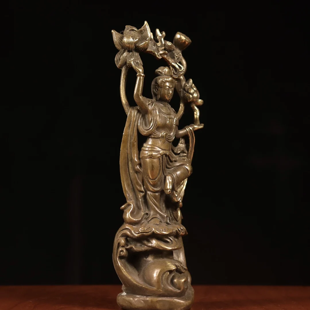 Chinese style boutique antique pure copper Buddha statue flying lotus root Guanyin Bodhisattva crafts ornaments decoration