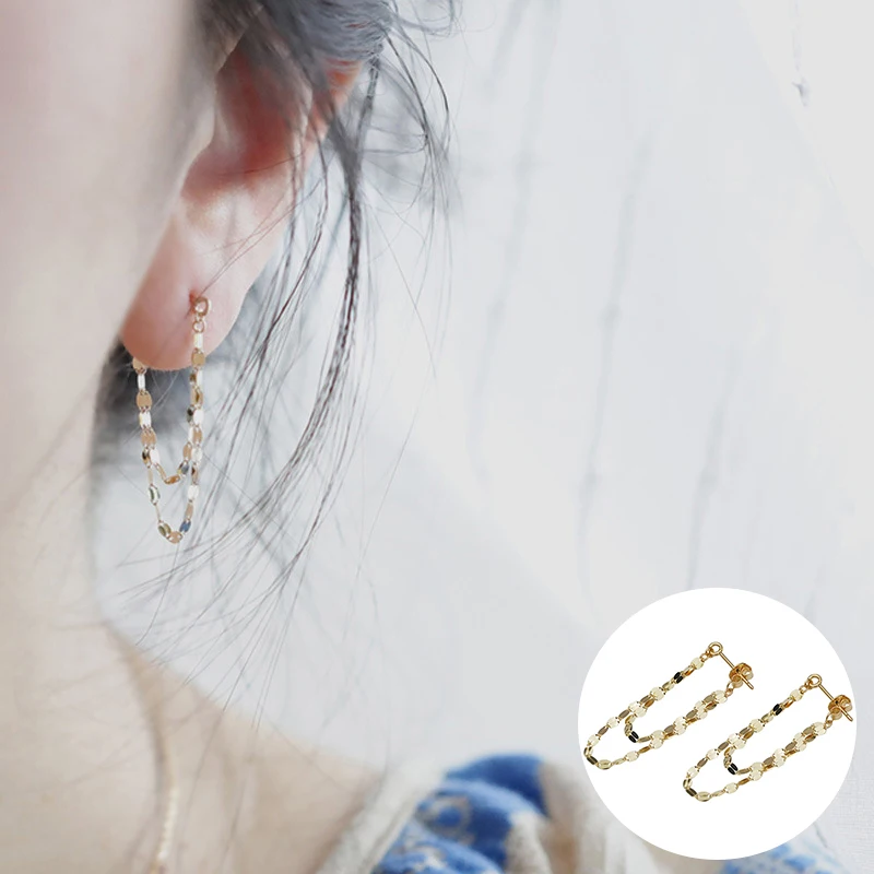 

100% 925 Sterling Silver Geometric Earring for Women Girl Simple Double Layer Tassel Design Jewelry Party Gift Dropshipping