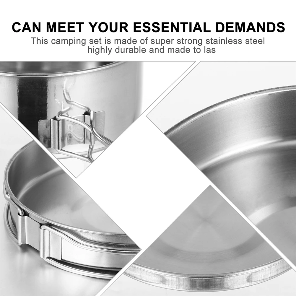 

1 set 1 Set Stainless Steel Cookware Set Foldable Camping Pot Picnic Cooking Kit Outdoor Barbecue Equipment Portable Camping Pan