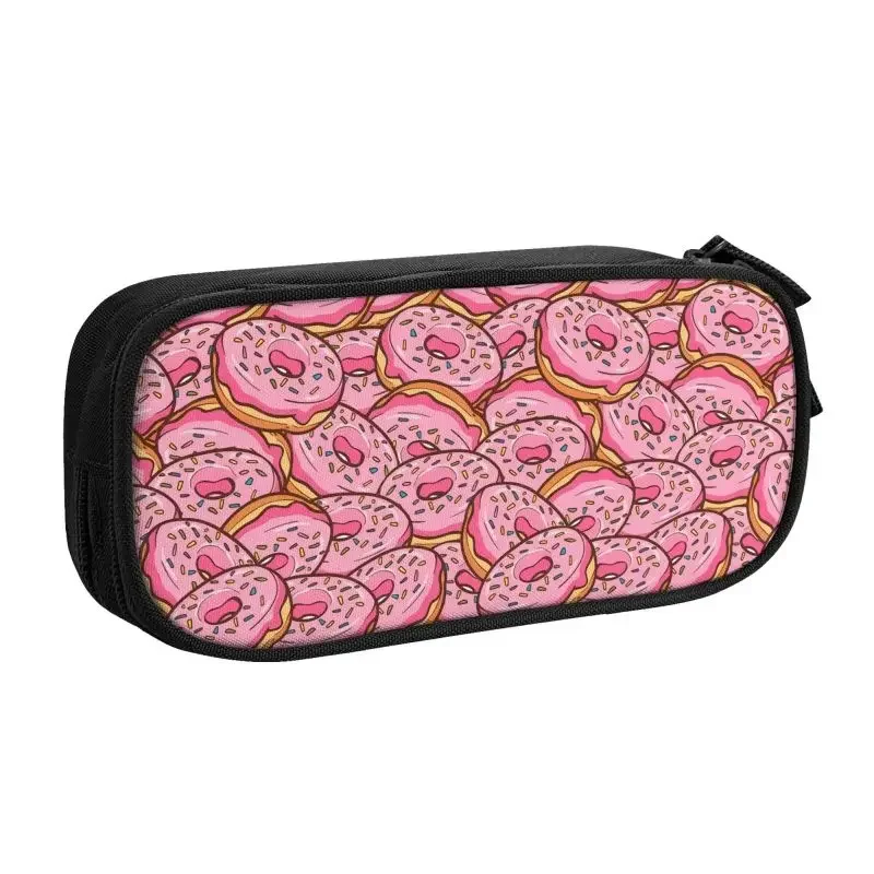 Custom Cute Pink Donuts Dessert Doughnut Pencil Cases for Boy Girl Large Storage Pencil Box Stationery