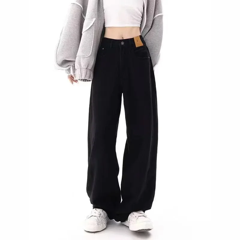Y2K Women Vintage Streetwear Black Korean Baggy Cargo Jeans Retro Straight Parachute Pants Denim Trousers Grunge Alt Clothes