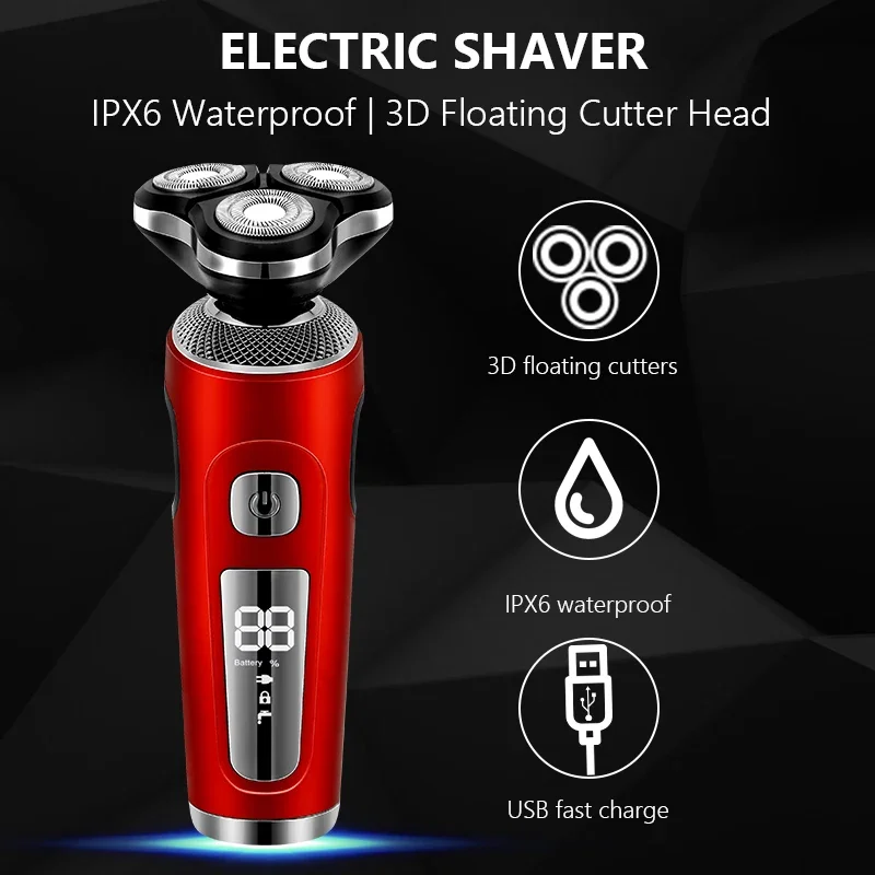 Electric Shaver USB Rechargeable Men Beard Trimmer Clipper, 3 Blades Machine