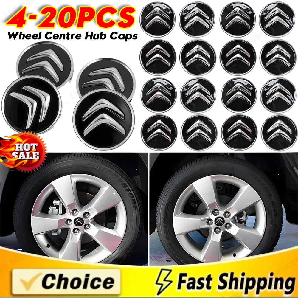 4-20Pcs Genuine Wheel Center Caps Alloy 60MM Wheel Center Cap Replacement Black for Citroen C1 C3 C4 DS3 Most Models