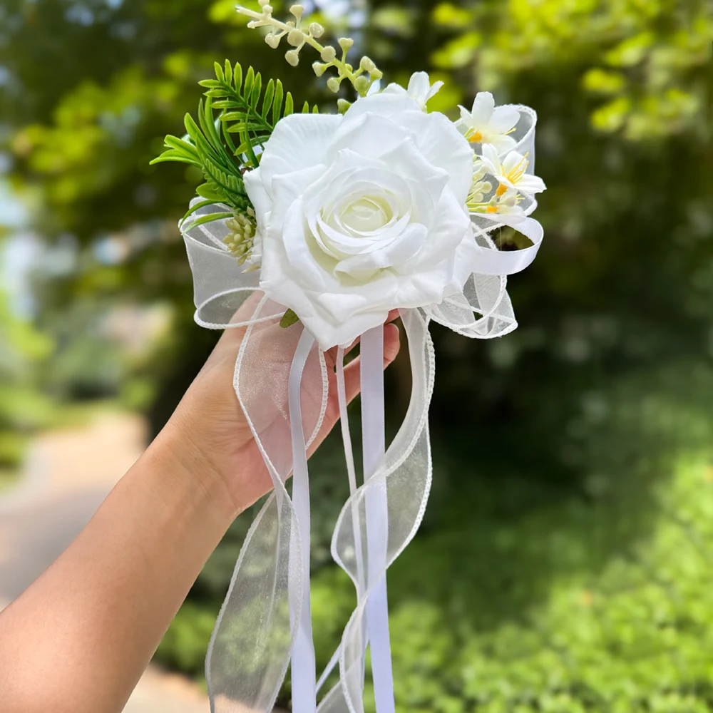Große Rosenblume mit gekräuselten Rändern und Saugnapf, künstliche Blumendekoration für Hochzeitsauto-Rückspiegel, Party-Gang-Stuhl-Dekoration – Detail 2
