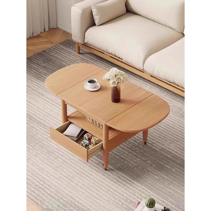 Nordic solid wood living room storage foldable modern dining table simple low table small apartment multi-functional mobile wood