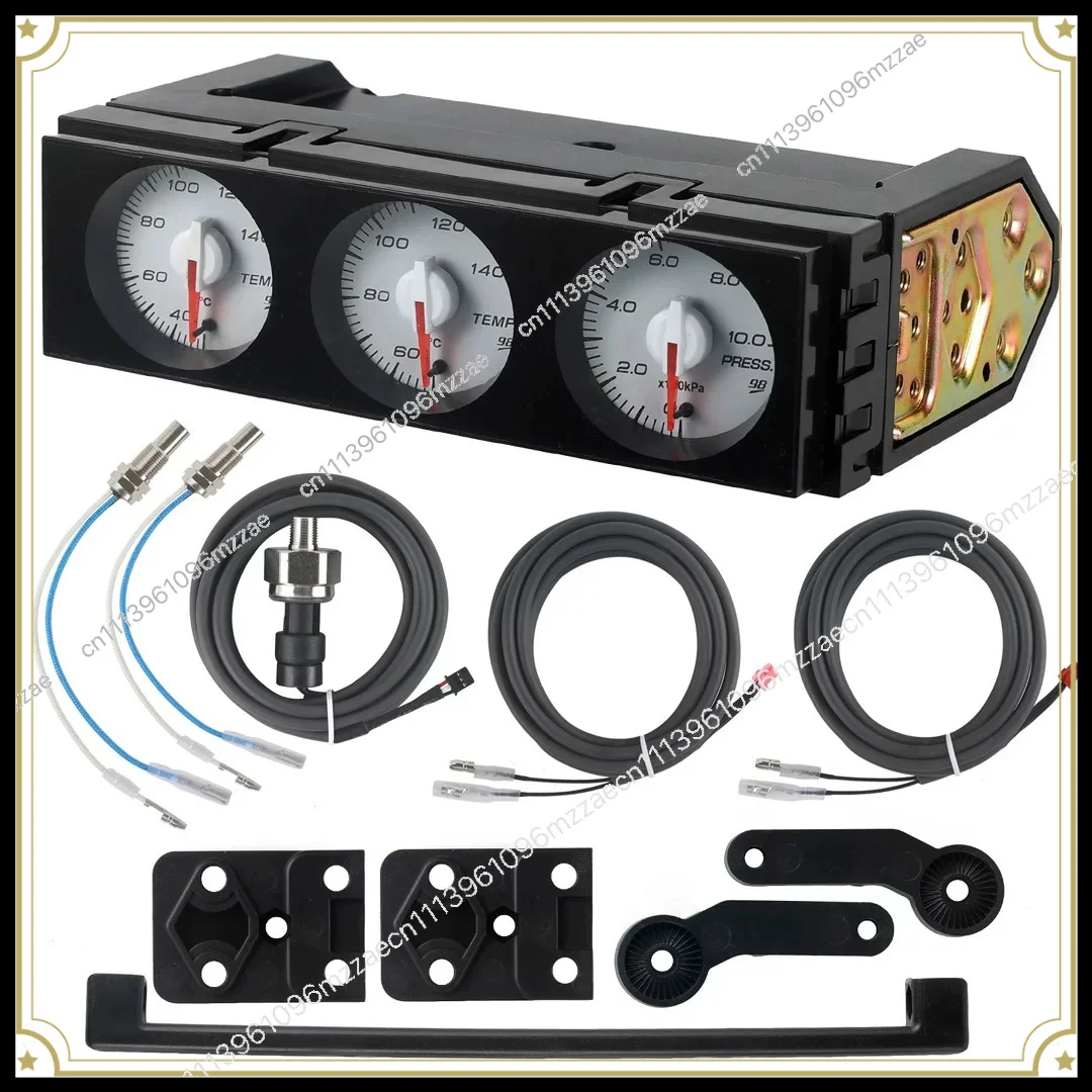 DEFI Integrated Triple Gauge, Water Temp Oil Temp Oil Pressure Meter, Black White Background