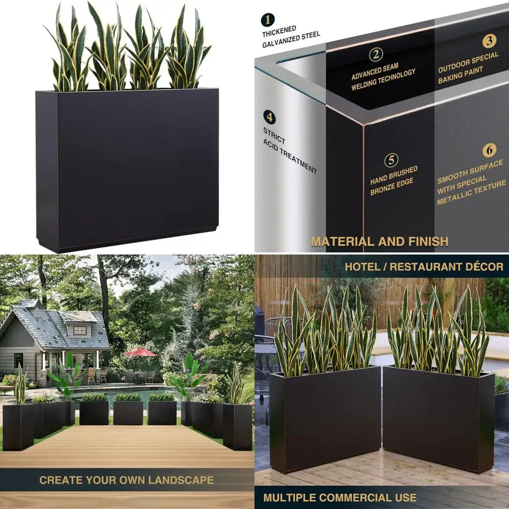 

Сверхмощный металлический ящик для цветов на открытом воздухе, длина 38, длина x 10, ширина x 30, высота, большой разделитель для нескольких растений, обработка с ручной щеткой