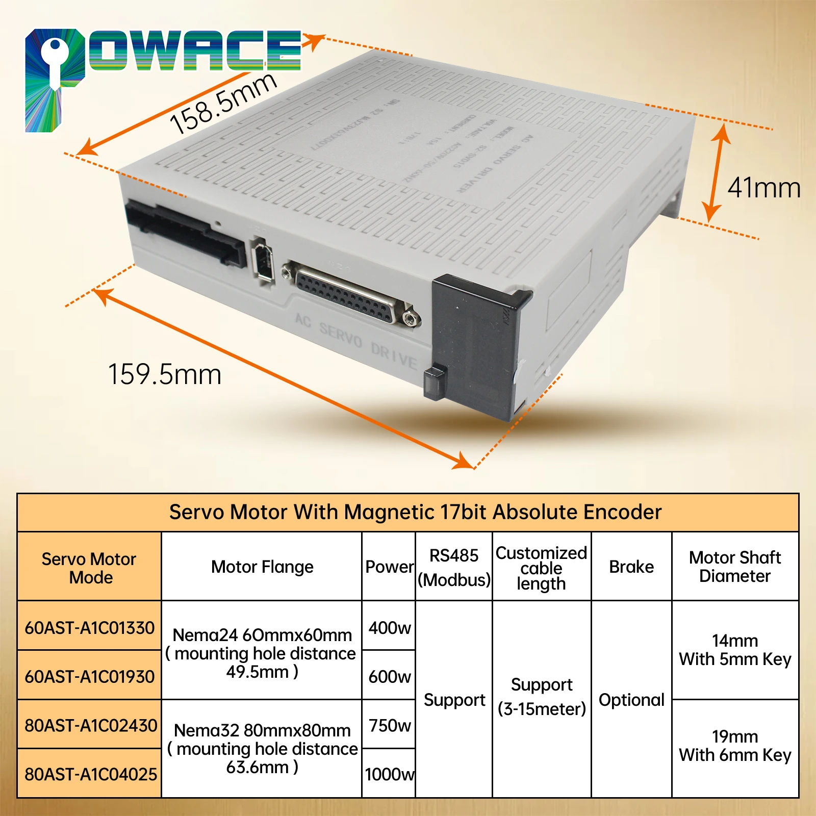 Imagem -06 - Kit Cnc de Motor Deslizante ca com Freio Codificador Magnético 400w 600w 750w 1000w 1kw