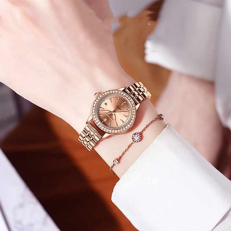 POEDAGAR Brand 2023 Women Quartz Watch Luxury Stainless Steel Mesh Rose Gold Simple Waterproof Luminous Elegant Ladies Watches