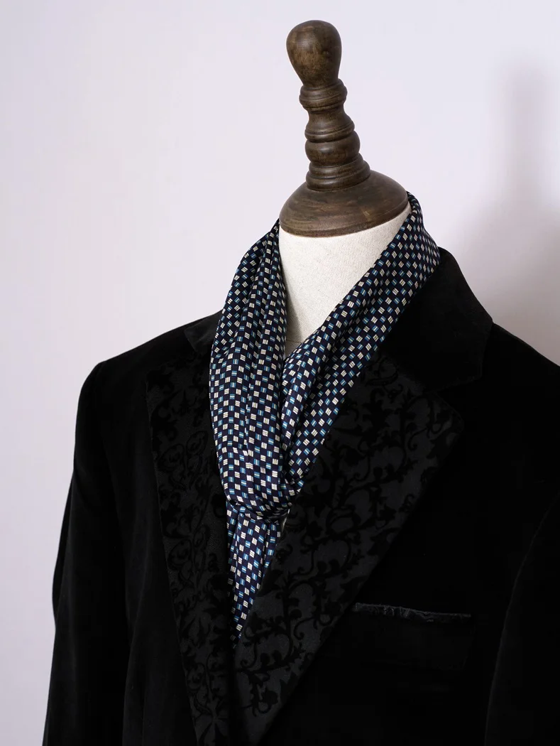 Men\'s 100 Silk Scarf Double Layer Long Neckerchief Wedding Business Suit Cravat Blue Brown