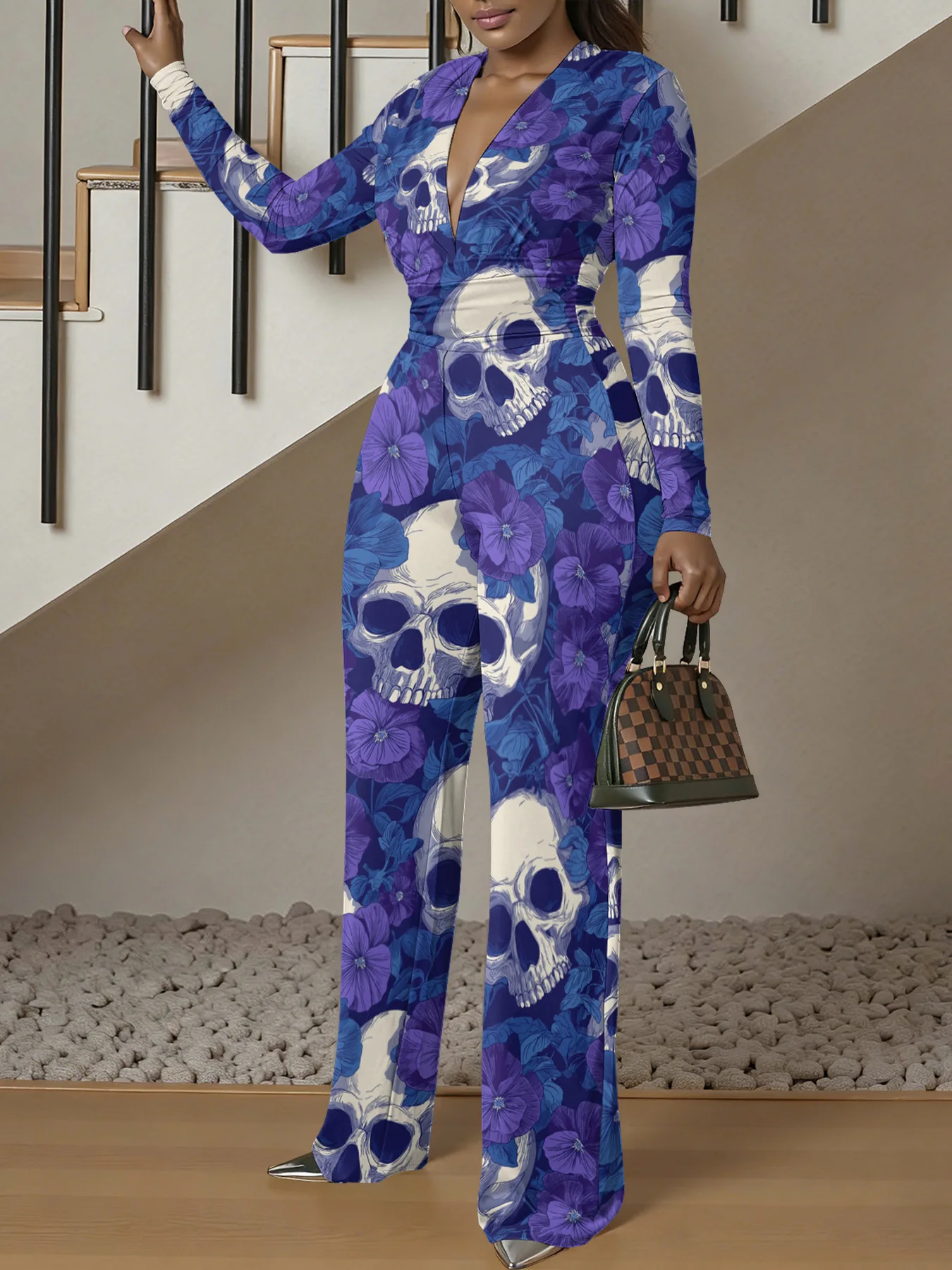 V-neck Long Sleeve Bodycon Jumpsuit autum Women Stretchy One-Piece Bodysuit spring Luxury Streetwear Beach Party Girl