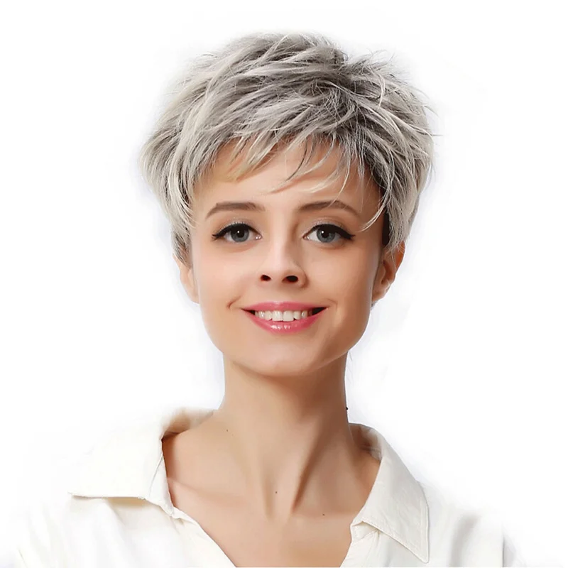 European and American style wig for women, curly , fashionable gradient mixed color fluffy short hair