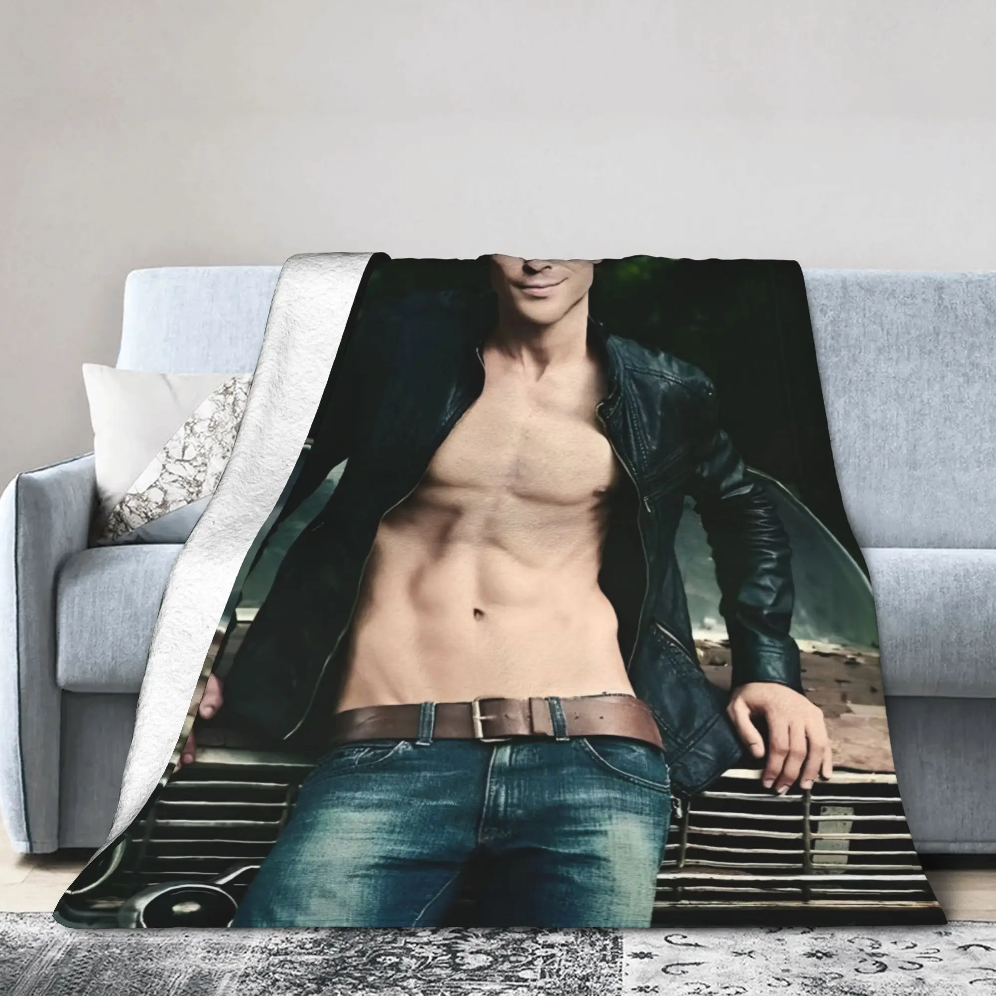 The Vampire Diaries Damon Salvatore Blanket Fleece Decoration   Lightweight Throw Blankets for Home Travel Plush Thin Quilt
