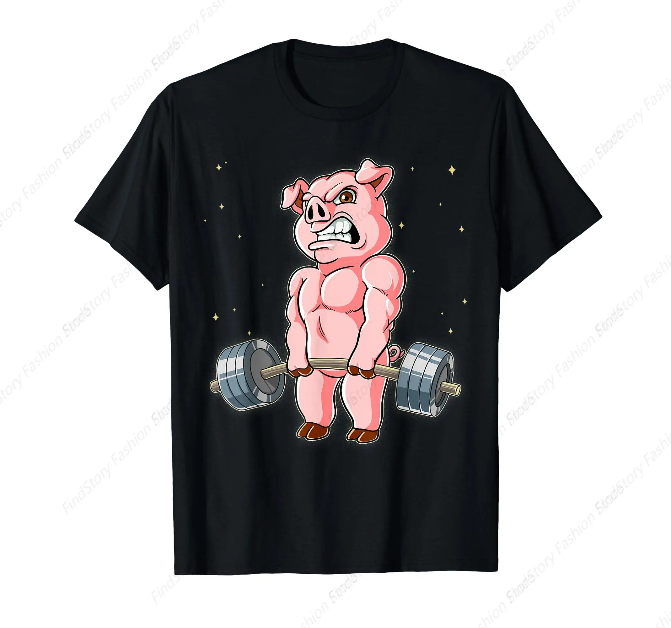 Strong Pig Gym Weight Training T-Shirt for Men Cotton Vintage Short Sleeve O Neck Sports New Trend Tops Tee