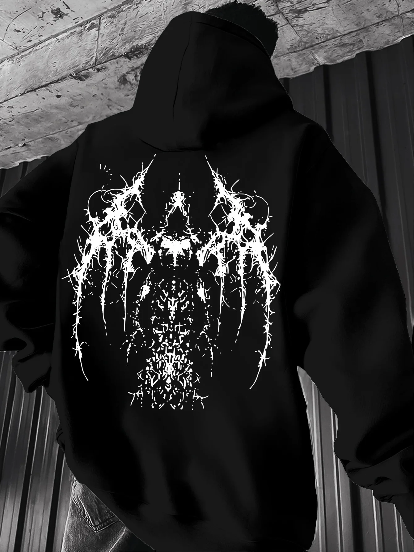 Moletom Masculino de Fleece com Estampa de Asa Gótica Cyberpunk, Moletom Vintage Y2K para Treino Atlético, Pulôver Solto e Quente, Roupa Esportiva