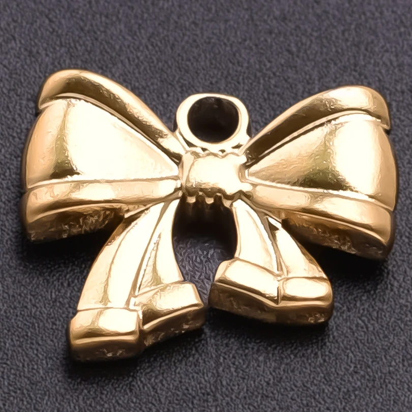 5pcs/Lot Gold Color Elegant Girl Pendant Bow Stainless Steel Heart Charms For Jewelry Making Earrings Bracelets Flower Pendants