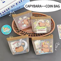 Fashion Capybara Rabbit Panda Coin Wallet Mesh Cartoon Anime Mini Wallet Earphone Storage Bags for Student Girls