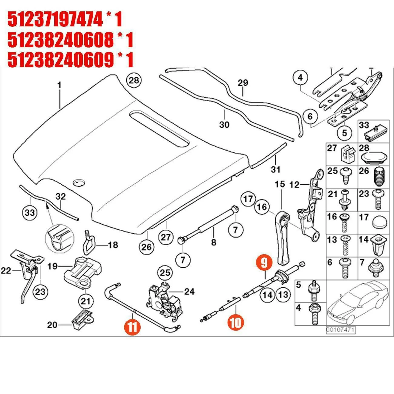 3PCS Engine Hood Release Cable Bowden Cable Kit for BMW E65 E66 7Er