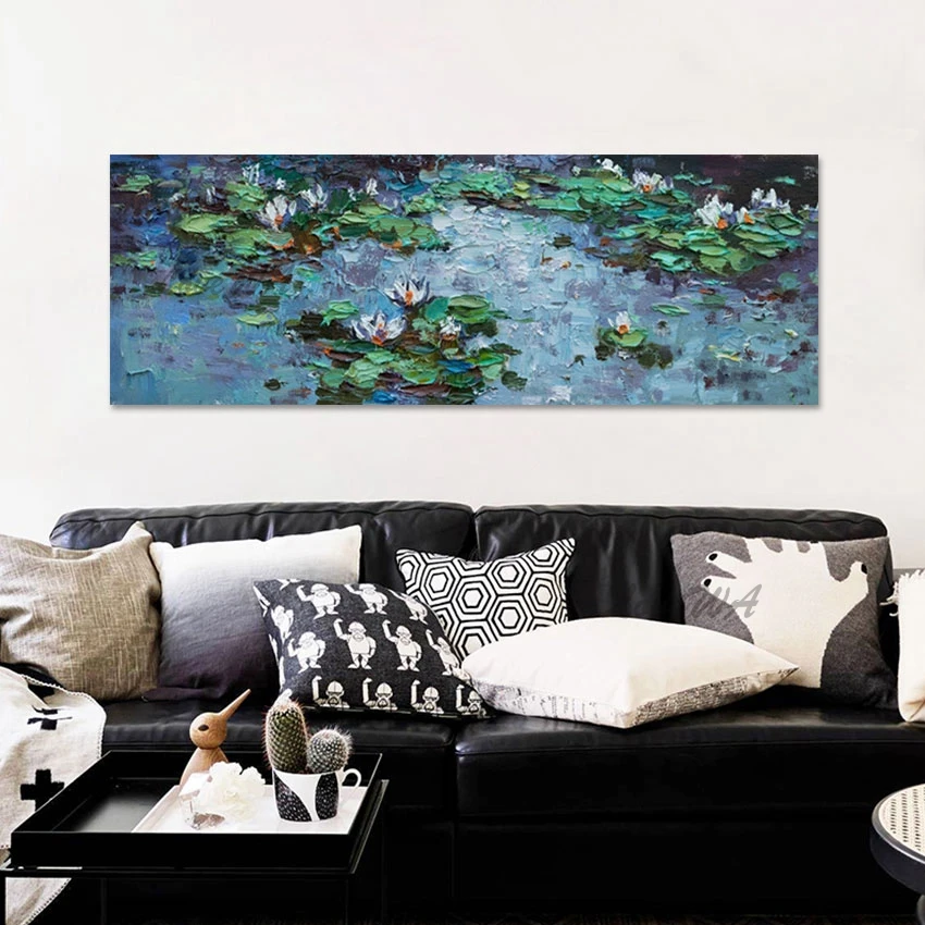 

Handmade Beautiful Flower Fashion Wall Painted Landscape Abstract Canvas Art Frameless Pond Oil Paintings Reproduction Picture