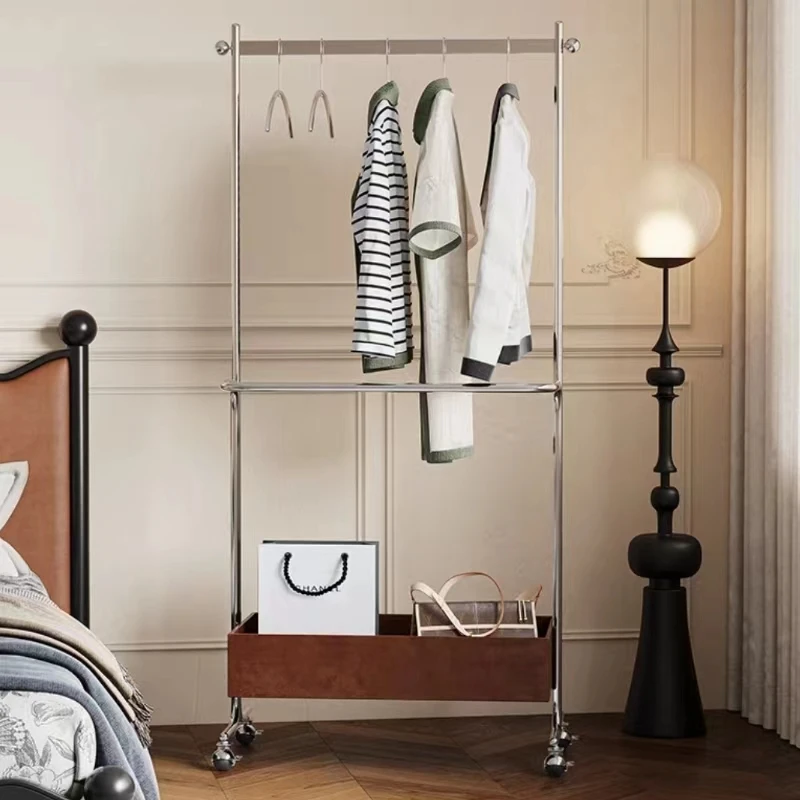 

Stainless Steel Garment Rack with Wooden Drawers - Industrial Rolling Organizer for Bedroom, Closet Storage System