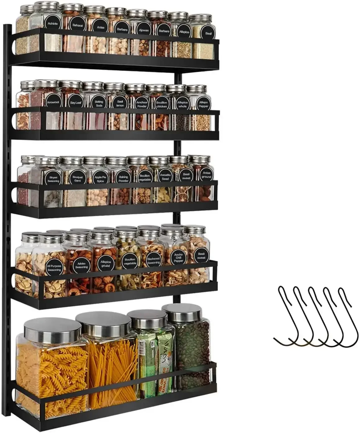 X-cosrack Wall Mount Spice Rack Organizer 5 Tier Height-Adjustable Hanging Spice Shelf Storage for Kitchen Pantry Cabinet,