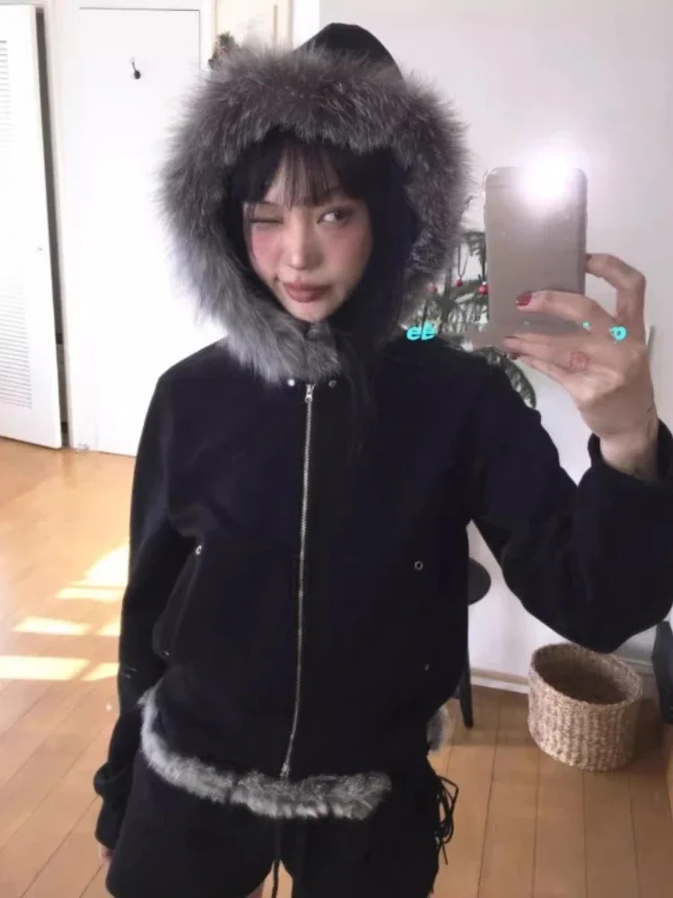 2024 New Loose Hoodie Coat Women Y2k Long Sleeve Double Zipper Jacket Female Korean Fashion Vintage Slim Fit Jackets Coat 2024