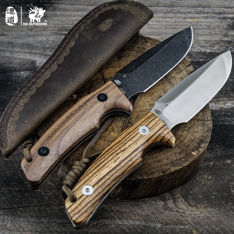 HX OUTDOORS New Jungle Tactical Full Tang Fixed Blade Knives D2 Stainless Steel Wood Handle Camping Hunting Knife Outdoor Tool