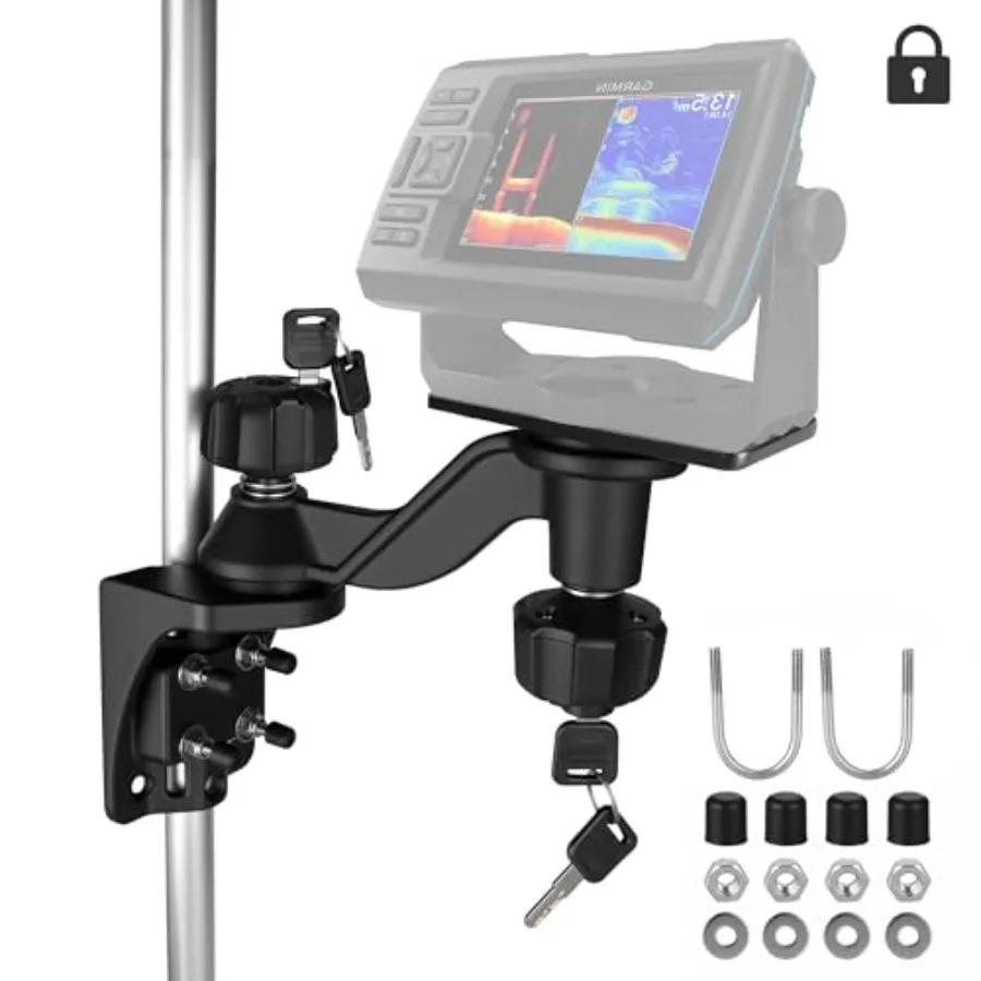 Marine fish finder mount: heavy-duty aluminum anti-theft swing arm, 360 rotation, black, fits 512 displays, compatible with Gar
