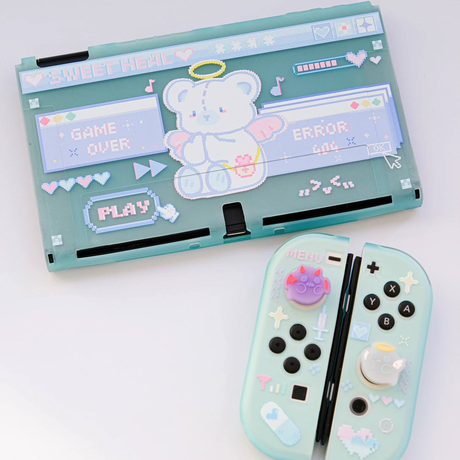 Imagem -04 - Capa Kawaii para Nintendo Switch Acessórios Oled Pixel Coelho Concha Protetora Case Joycon Jogos de Console