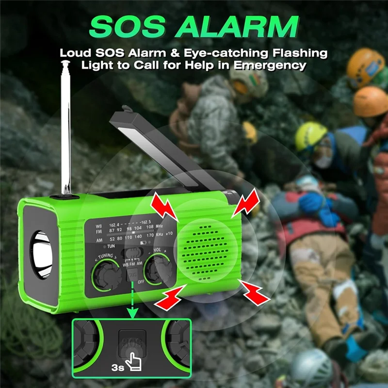 Emergency Radio Solar Hand Crank Radio 4000Mah Multifunction AM/FM/NOAA Weather Radio Headphone Jack For Camping,Requisite