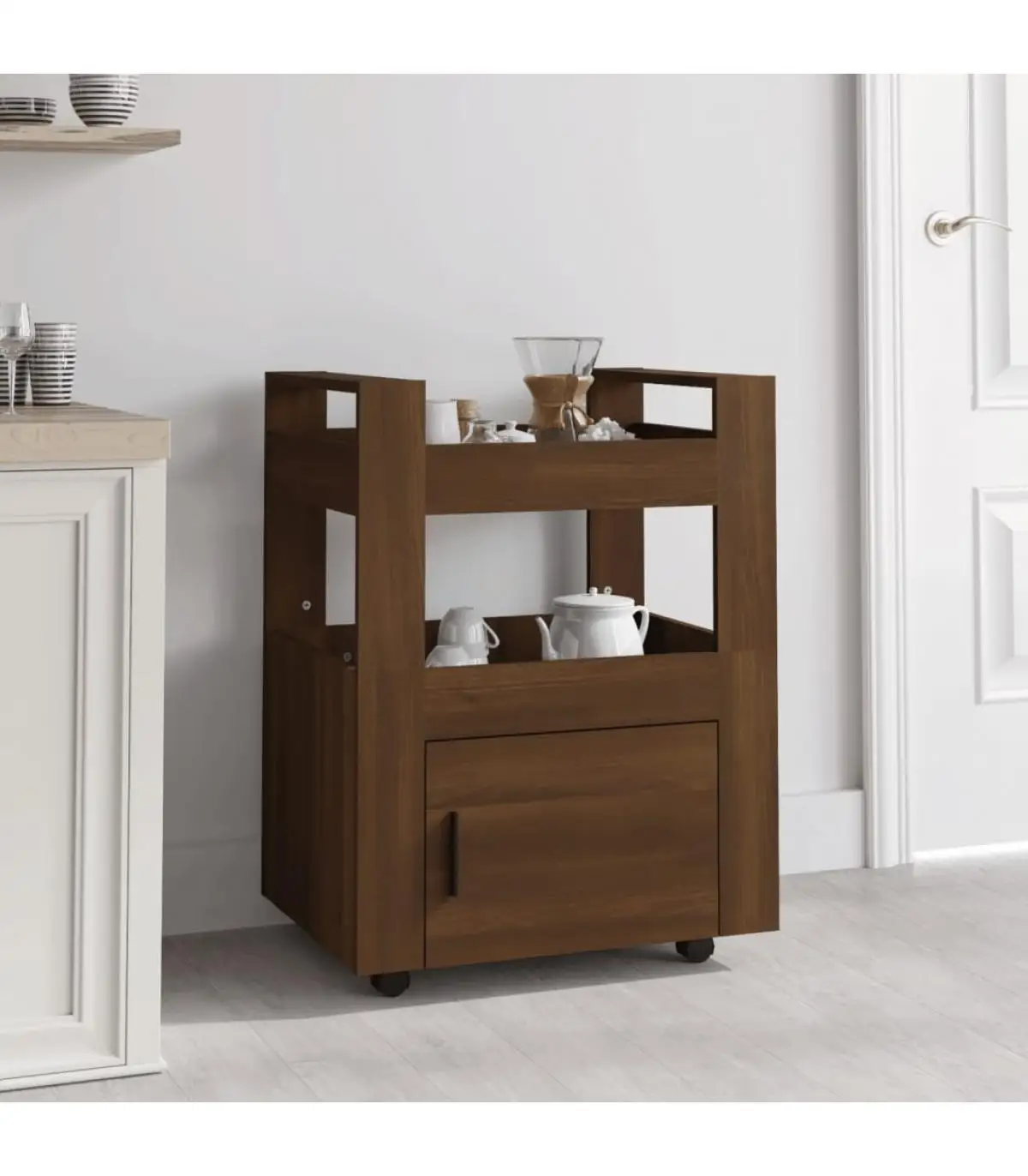 Kitchen and dining carts kitchen trolley plywood brown oak 60x45x80cm